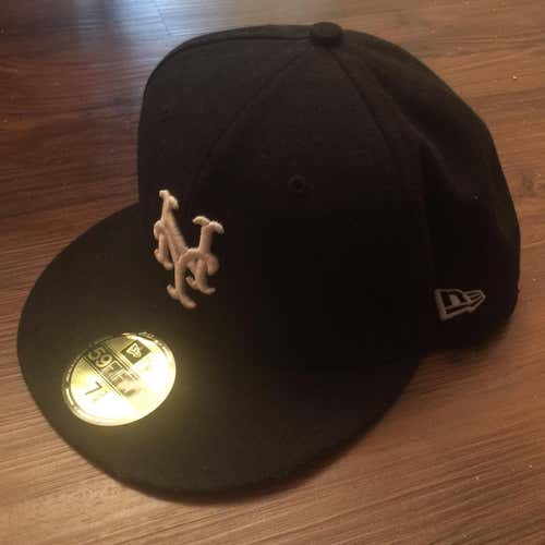 New York Mets New Era Fitted 5950 Hat 7 3/8 Black/white
