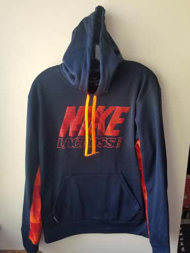 Nike Navy Blue and Orange Lacrosse Therma-Fit Pullover Hoodie Size M