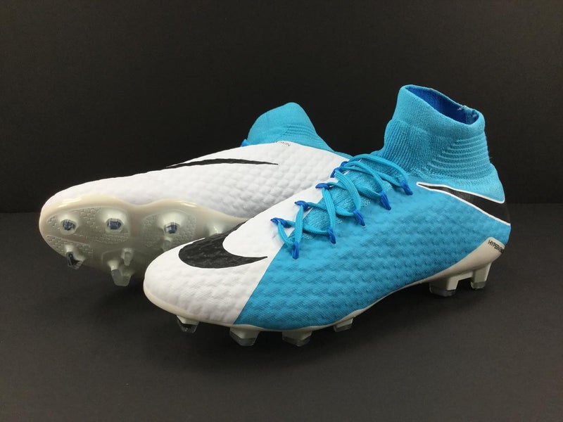 New Nike Hypervenom Phatal III FG Soccer Cleats Mens 9.5 White Black Photo Blue 878640-104