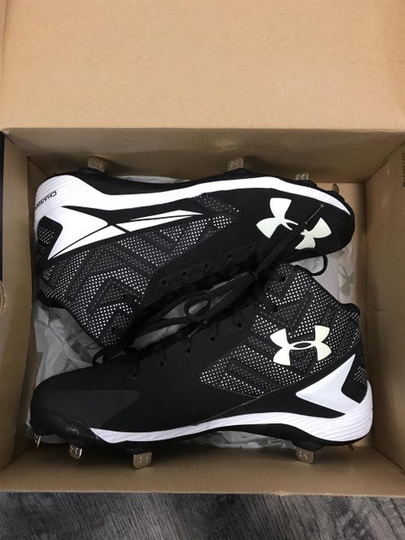 Black New Men's Adult 8.5 Metal Cleats Under Armour High Top UA Yard Mid ST