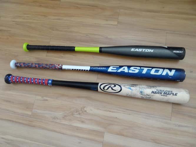 Easton and Rawlings baseball bats
