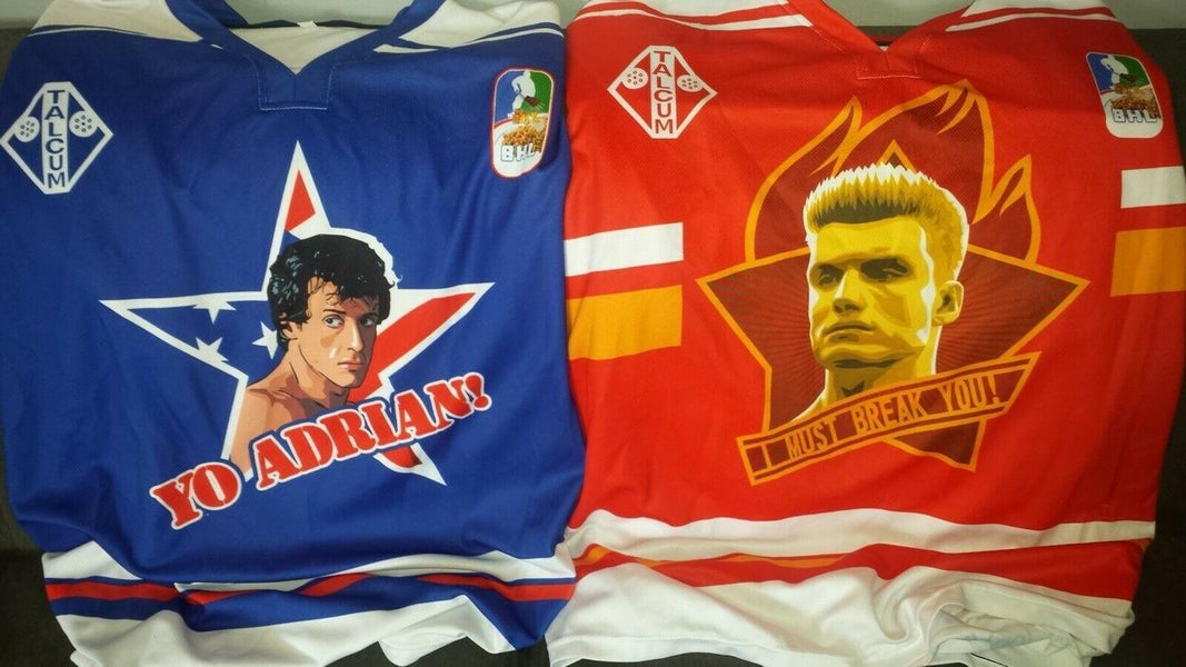 Two Custom #27 Adult Goalie Cut Hockey Jerseys "Drago" & "Rocky"