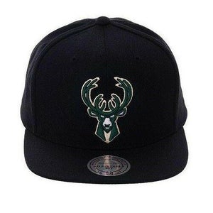 Milwaukee Bucks Mitchell & Ness NBA Snapback Hat XL Big Logo Cap Black
