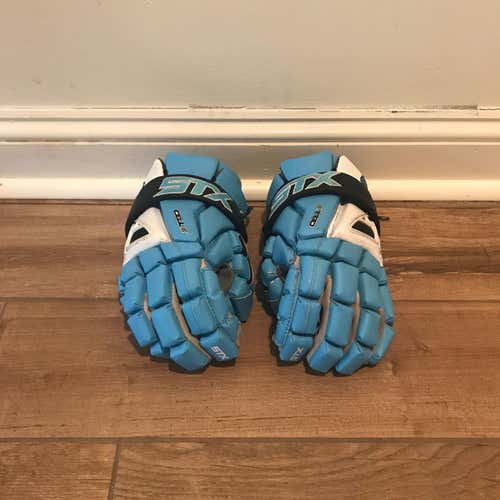 UNC Team Issued Game Worn STX Cell IV Lacrosse Gloves Carolina Blue w/ White #4 on Wrist Guard