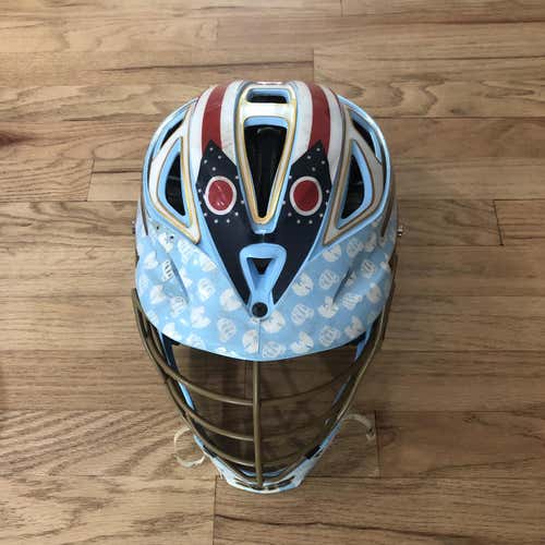 Used Cascade R Lacrosse Helmet Blue With Gold Facemask