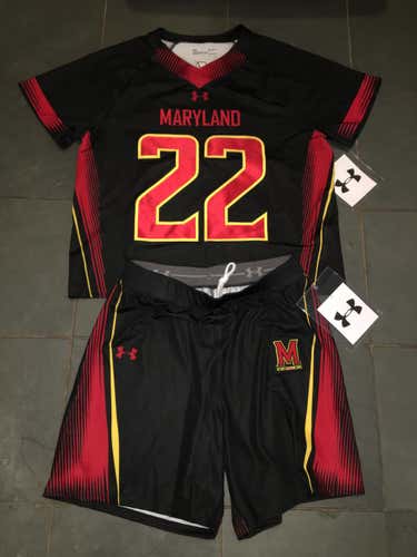 RARE 2020 New Under Armour MARYLAND TERPS #22 Lacrosse Game Jersey & Shorts LARGE - SEWN