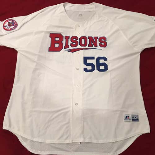 Buffalo Bisons Team Issued MiLB White #56 Russell Baseball Jersey - Toronto Blue Jays