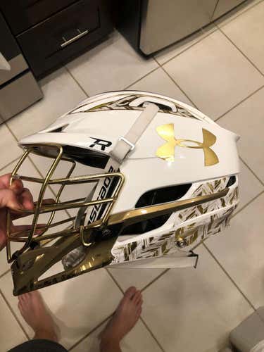 New Under Armour All-America issued White and Gold Cascade R Helmet Adult