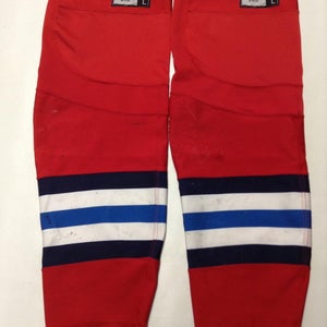 CCM EDGE CUSTOM HOCKEY SOCKS SPRINGFIELD THUNDERBIRDS RED PRO STOCK AHL LARGE USED (2517)