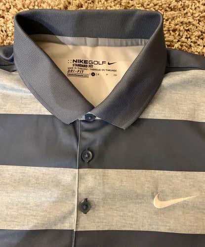Nike Golf Standard Dri Fit Shirt Adult Small Blue/Gray Rugby Stripe Mens