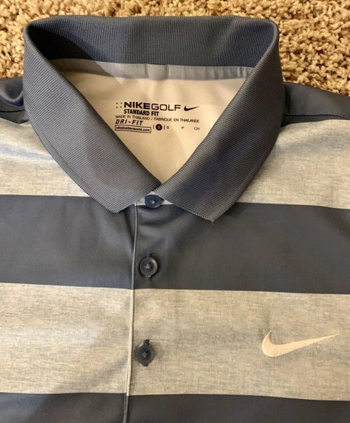 Nike Golf Standard Dri Fit Shirt Adult Small Blue/Gray Rugby Stripe Mens