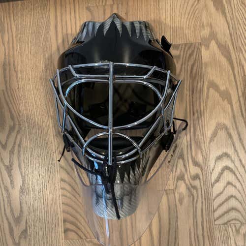 Hackva Goalie Mask - Senior Pro Spec - Custom Paint - Black, White And Silver, XL, Made In Canada