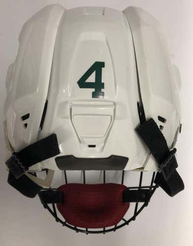 CCM RESISTANCE 110 PRO STOCK HOCKEY HELMET WHITE MEDIUM WITH LARGE CCM CAGE VERMONT #4 4655