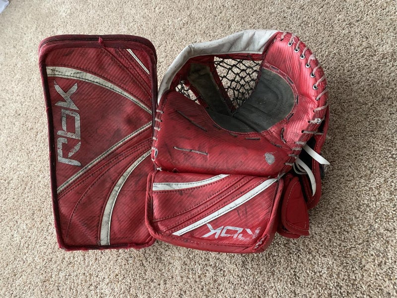 Reebok Premier 1 Goalie Glove & Blocker Regular Senior Red & White