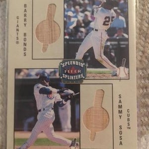 2003 Fleer Splendid splinters Dual Bat Card (Bonds/Sosa)