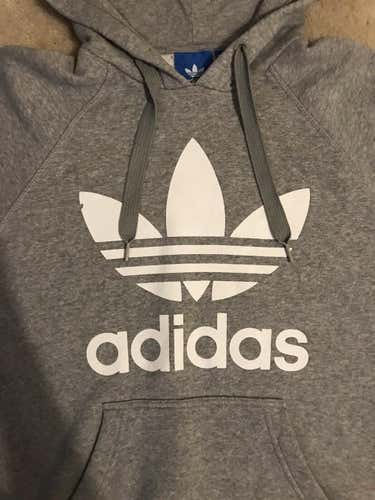 Adidas Small Gray Hooded Sweatshirt, White Lettering