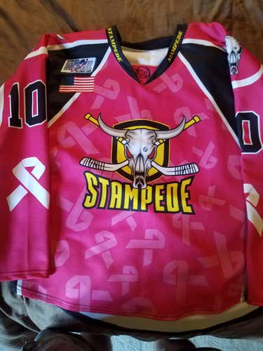 "Official" Authentic Custom Stampede Jersey #10 Large  Cancer Awareness