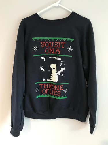 Barstool Sports You Sit on a Throne of Lies Ugly Sweater Medium Bin4