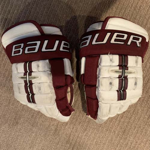 4-Roll White and maroon 14in Gloves