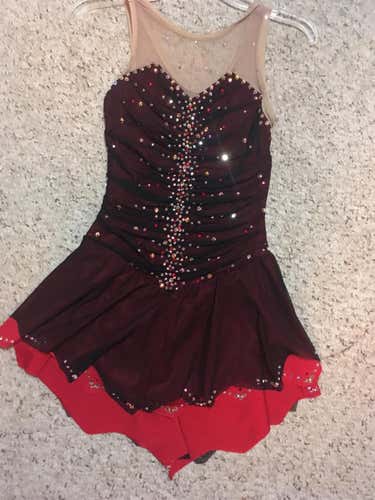 Red And Burgundy Figure Skating Dress