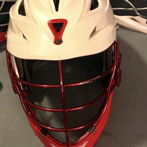 Cascade R Helmet- White With A Red Cage, Comes With Chinstrap