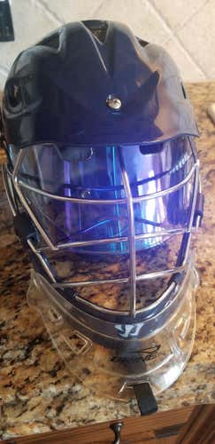 Warrior TII Helmet, Navy Blue w/ Free Visor and Goalie Guard, Attached!