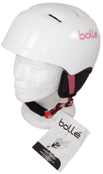 BOLLE B-KID SMALL WHITE HELMET W/ PINK STRAPS FOR SNOW SKI - 49-54 CM HEAD SIZE