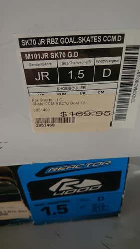 New CCM RBZ 70 Hockey Goalie Skates Junior Size 1.5