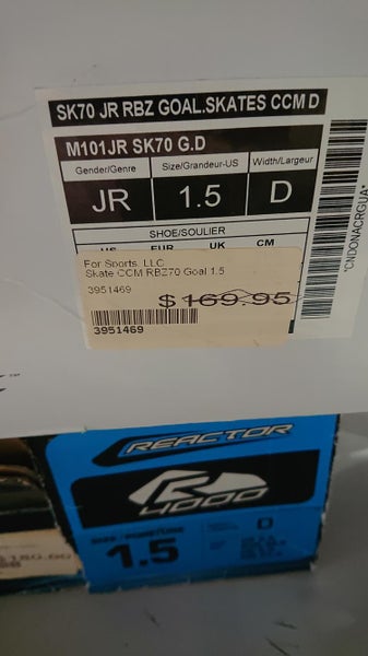 New CCM RBZ 70 Hockey Goalie Skates Junior Size 1.5