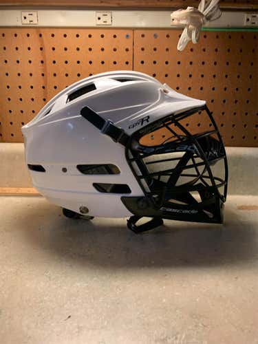 White CPV-R Helmet Adult with black face mask and chin