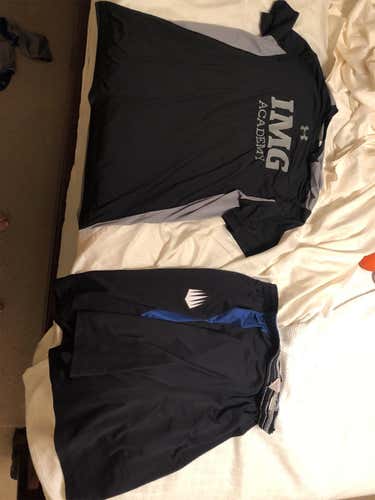 IMG Academy Lacrosse Medium Black Practice Shirt And Large Black Game Shorts