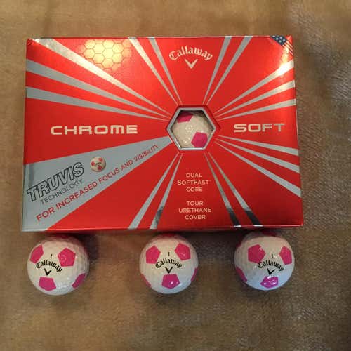 Box Of 12 New Callaway Chrome Soft Truvis Pink & White Balls (Prior Generation)