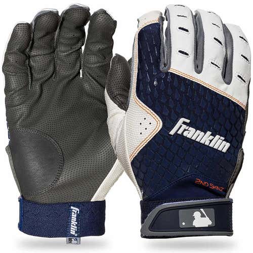 New Franklin Batting Gloves 2nd Skinz Blue w/ White/ Adult M