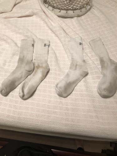IMG Lacrosse Issued White Under Armor Mid Calf Socks (Medium)