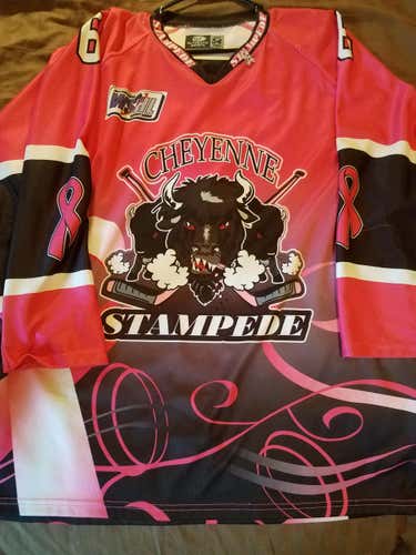 "Official" Authentic Custom Stampede Jersey #6 (Size 54) Cancer Awareness