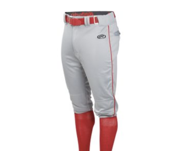Rawlings BP150k Adult Knickers Baseball Pants Grey with Red Piping