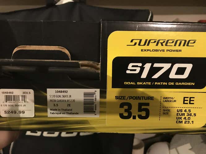 Bauer Supreme S170 Hockey Goalie Skates Junior Size 3.5