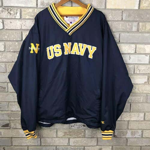 Vintage Champion US NAVY Pullover Jacket Windbreaker V-Neck Lined Size XL
