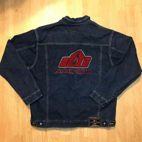 Vtg 90s JOHNNY BLAZE Mens Blue Denim Jacket Size XL Embroidered Wu Tang RARE OG