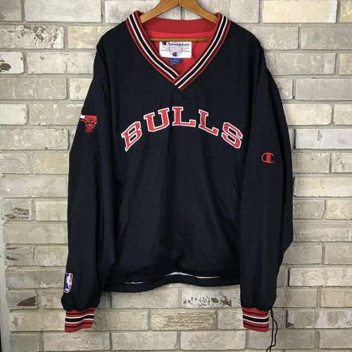 Vintage 90s Chicago Bulls Champion Red Pullover Warm up Large Jordan NBA Bred OG