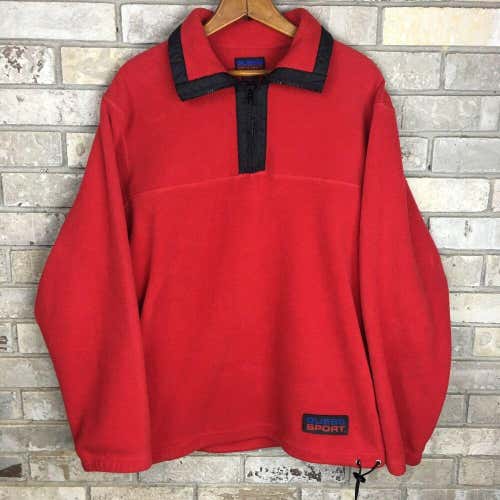 Vintage 90s Guess Sport Fleece Mens Large Red Vtg Pullover Qtr Zip Sweatshirt