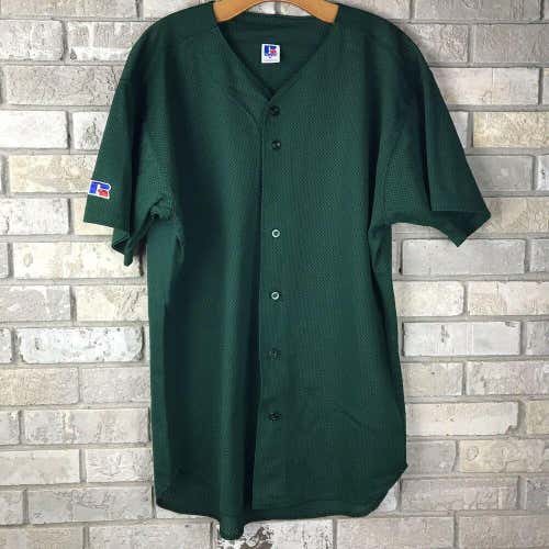 Vtg 80s 90s Russell Athletics Mens XL USA Made Green Button Down Baseball Jersey