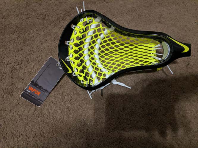 New Black Strung Nike Vapor Lacrosse Head with New Yellow Hard Mesh and sick Pocket