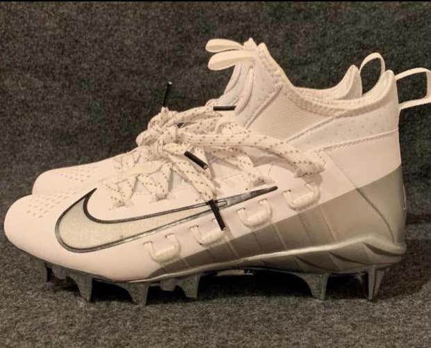 Nike Alpha Huarache 6 Elite Lacrosse Cleats White Chrome Mens 923422-101  Size 9.5