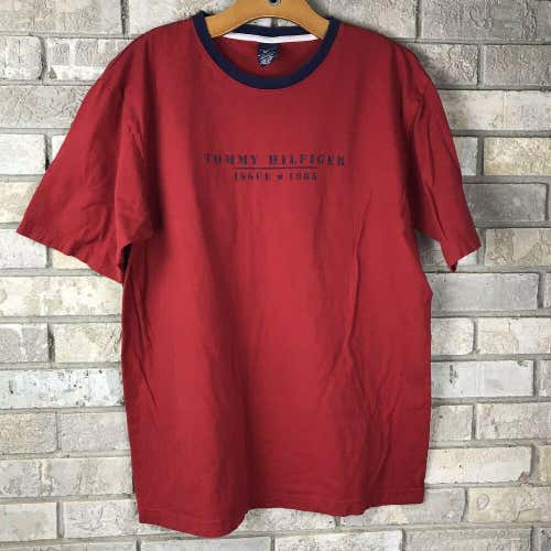 Tommy Hilfiger Sleepwear Mens Large Spellout Bold T Shirt red Vtg Rare OG Navy