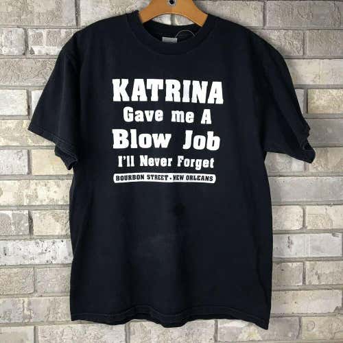 Vtg Hurricane Katrina Mens Large Bourbon Street Blow Job T Shirt Faded RARE OG