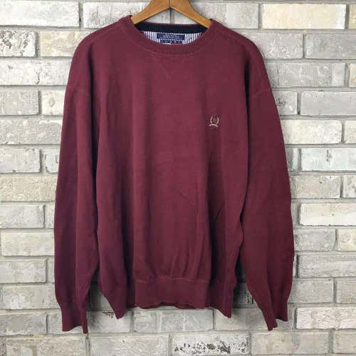 Tommy Hilfiger Men's Sweater Size Large Maroon Cotton Long Sleeve Crest Logo Vtg