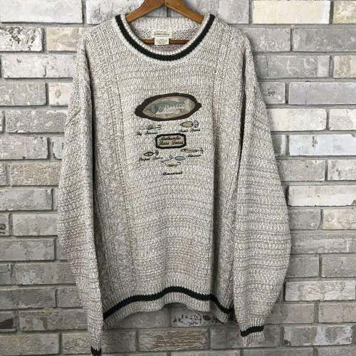 Vtg 90s USA Made St. Johns Bay Mens XL Fishing Lure Knit Sweater Outdoors Hunter