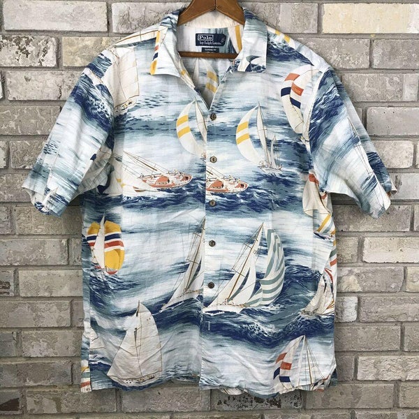 POLO RALPH LAUREN Men’s Blue Sailboat “Classic Fit” S/S Button Down Size XL Vtg