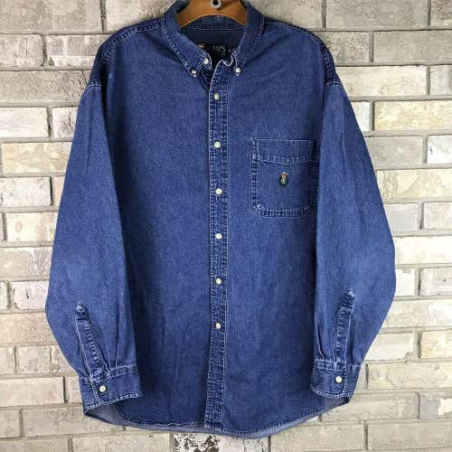 Chaps Ralph Lauren Mens XL Crest Denim Jean LS Denim Jean Button Down Cotton Vtg